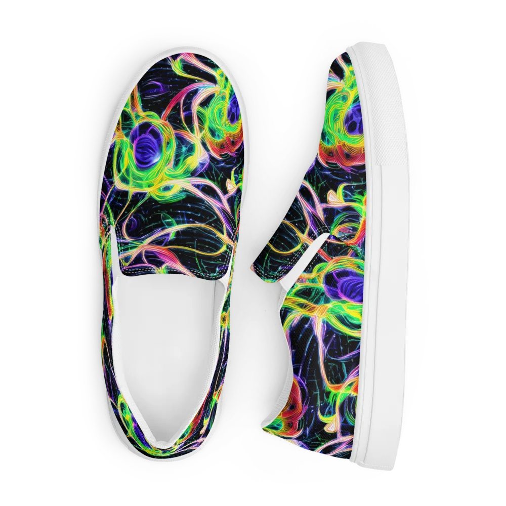 Neon Cell Garden on Men's Slip-On Canvas Shoes — Front