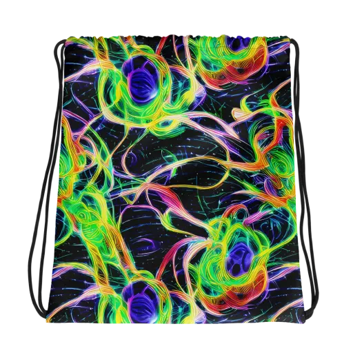 Neon Cell Garden on a Drawstring Bag