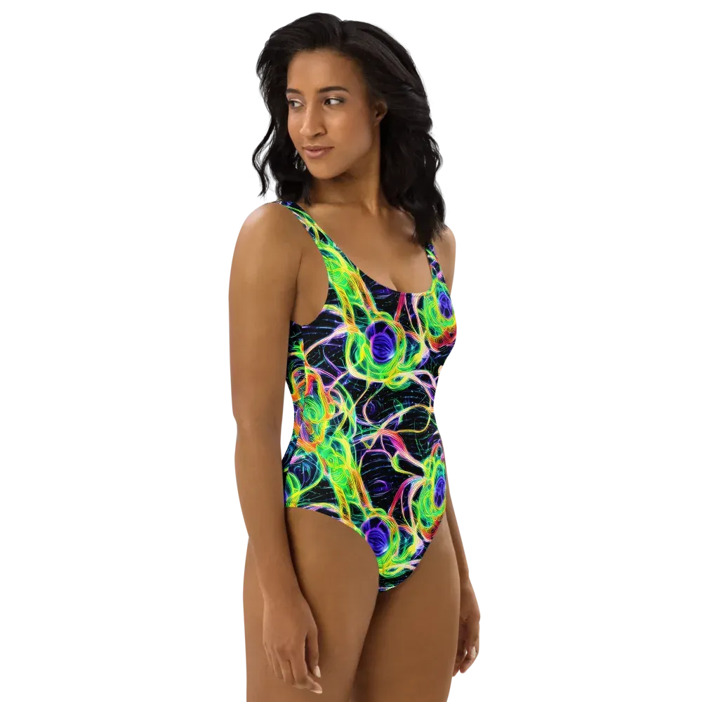 Neon Cell Garden on One-Piece Swimsuit — Right