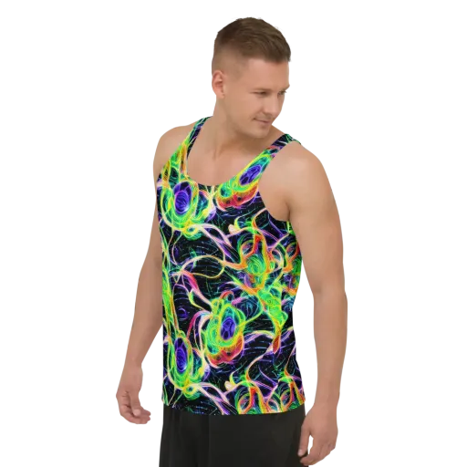 Neon Cell Garden on a Men's Tank Top