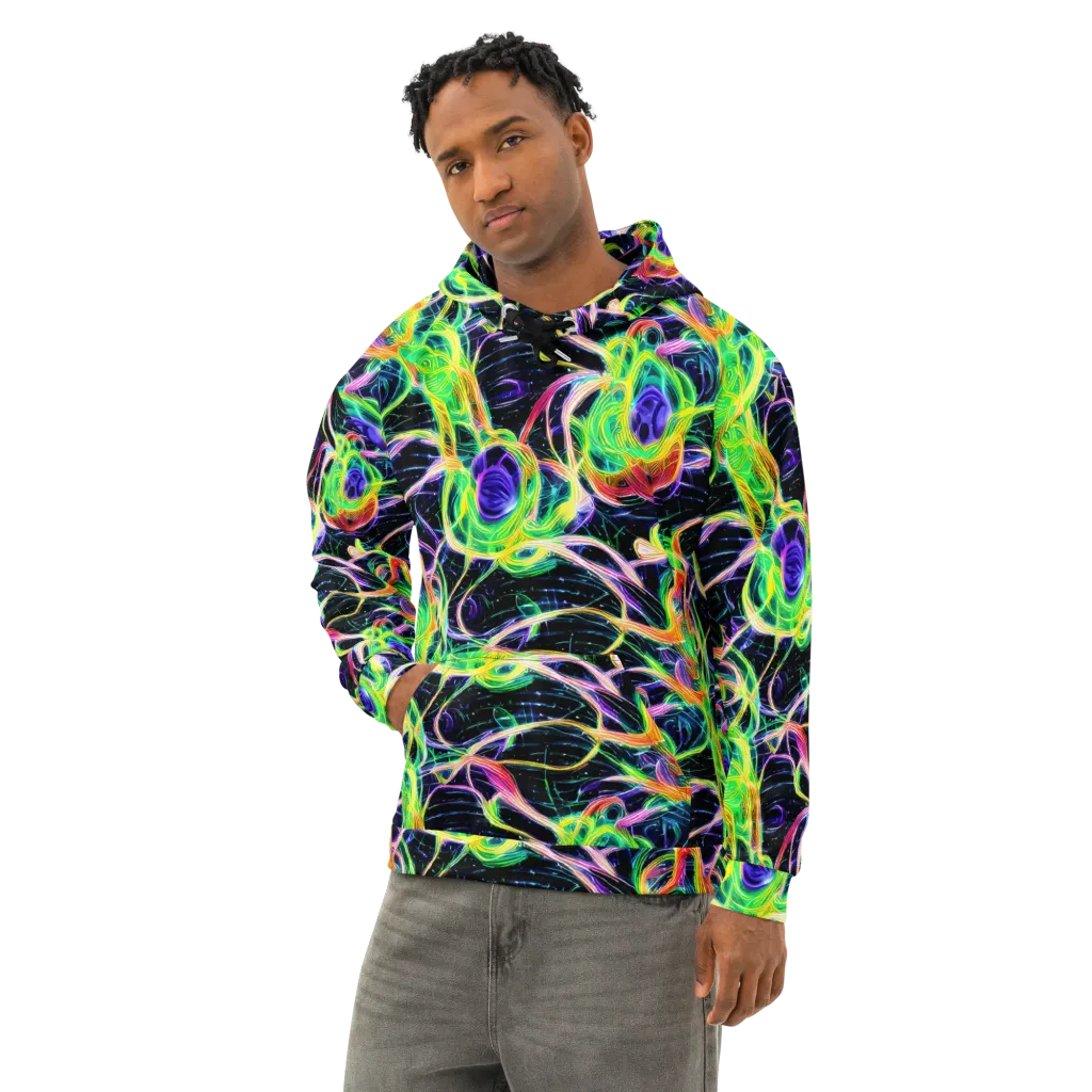 Neon Cell Garden on Cotton Hoodie — Left Front