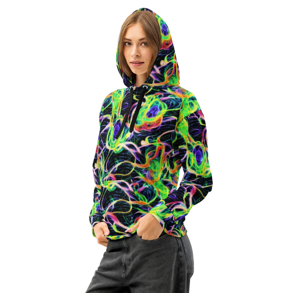 Neon Cell Garden on Cotton Hoodie — Left Front