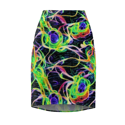 Neon Cell Garden on a Pencil Skirt