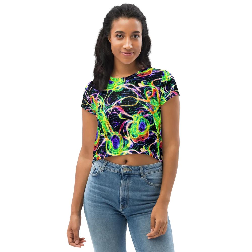 Neon Cell Garden on Crop Tee — Front
