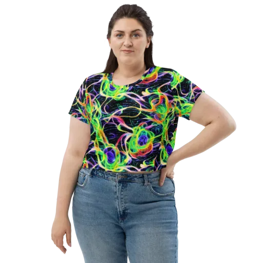 Neon Cell Garden on a Crop Tee