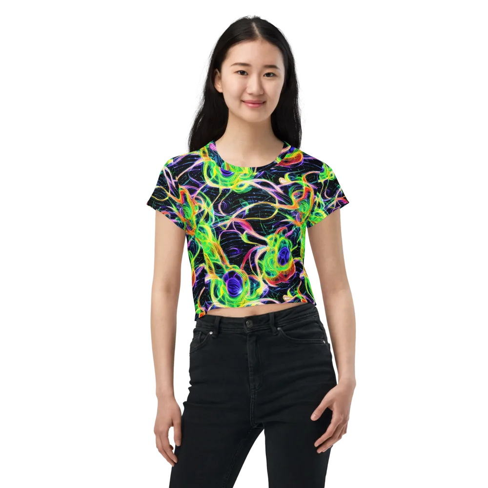 Neon Cell Garden on Crop Tee — Front