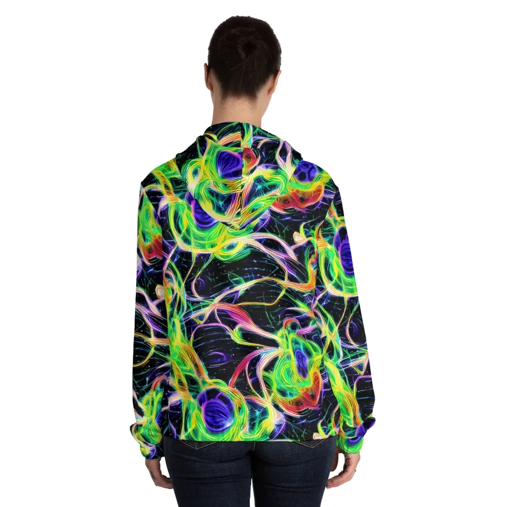 Neon Cell Garden on Women's Full-Zip Hoodie — Back On Person
