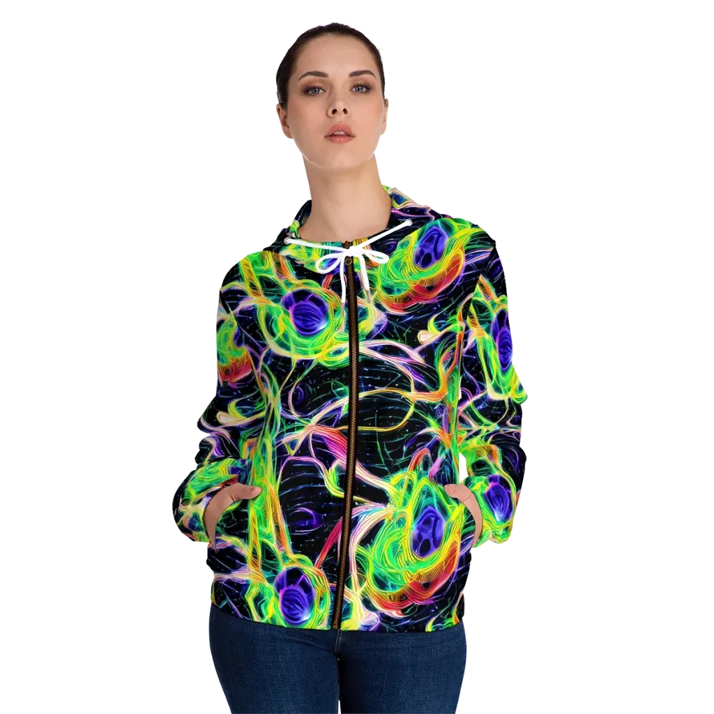 Neon Cell Garden on Women's Full-Zip Hoodie — Front On Person