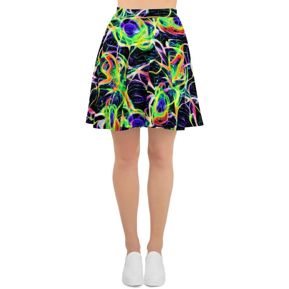 Neon Cell Garden on Skater Skirt — Front