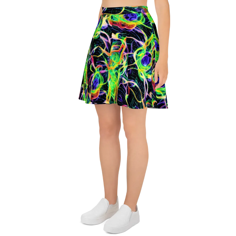 Neon Cell Garden on Skater Skirt — Left