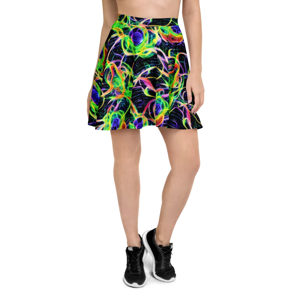 Neon Cell Garden on Skater Skirt — Front