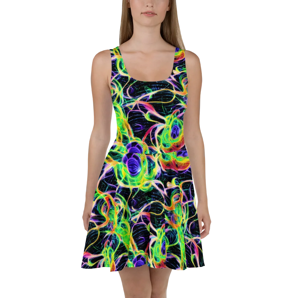 Neon Cell Garden on Skater Dress — Front