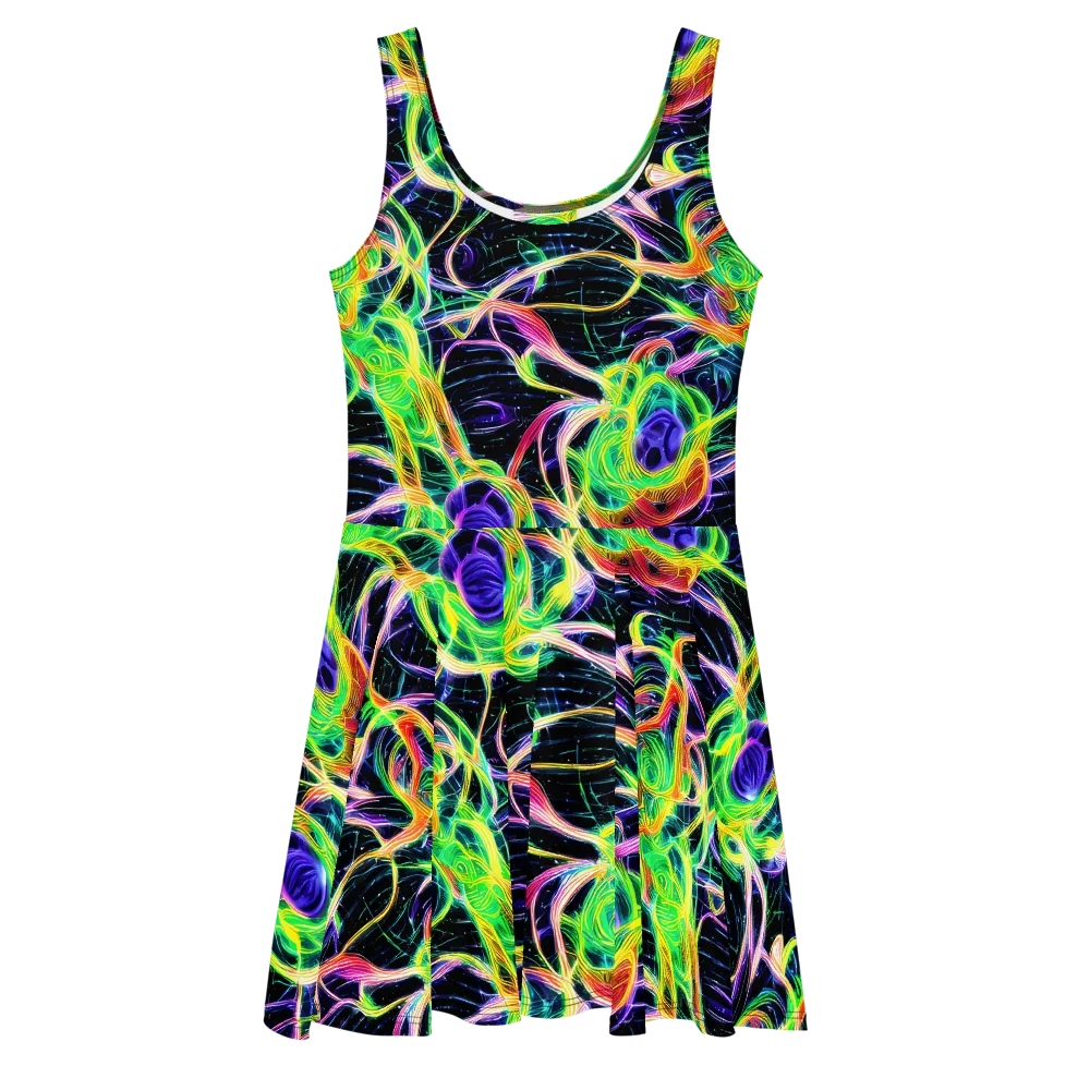 Neon Cell Garden on Skater Dress — Front