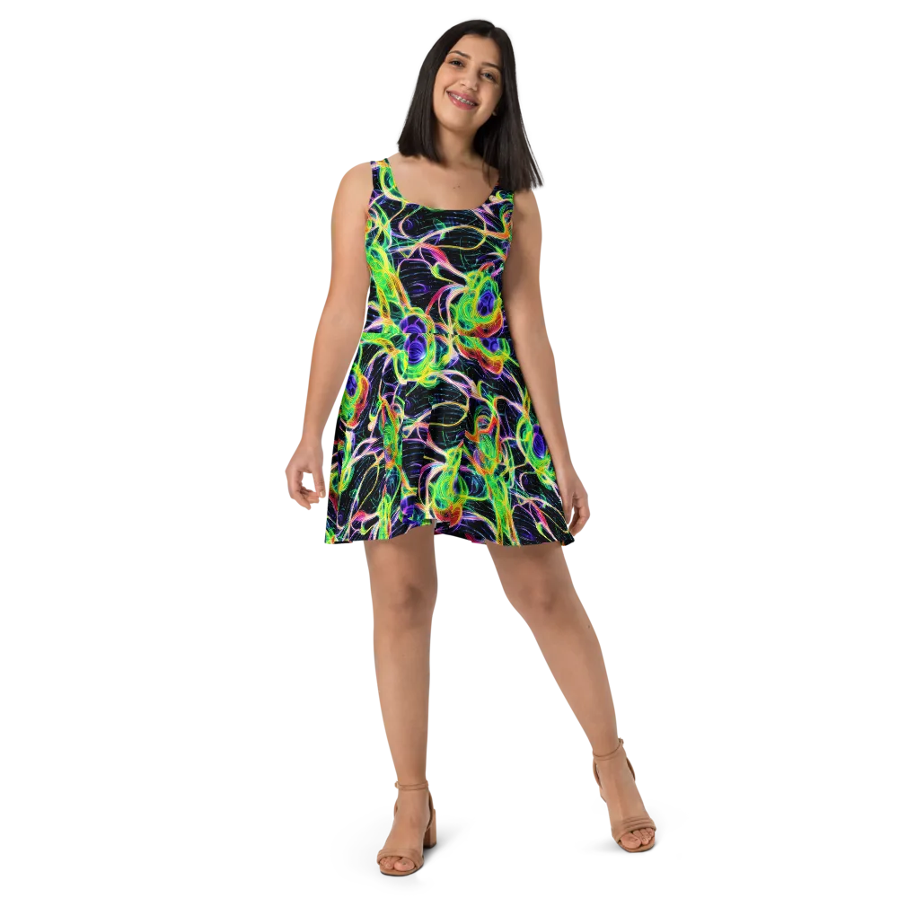 Neon Cell Garden on Skater Dress — Front