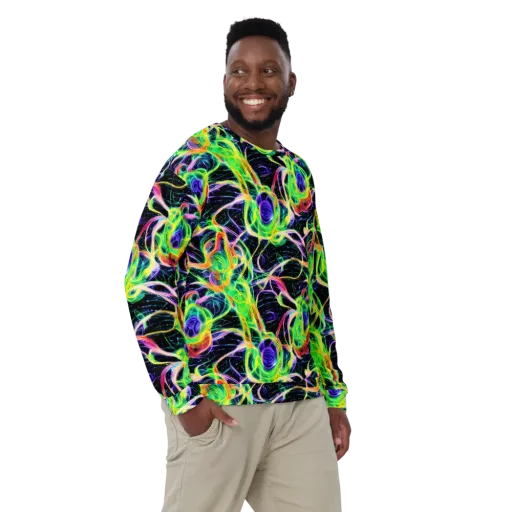 Neon Cell Garden on a Sweatshirt