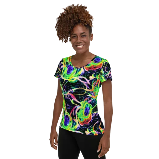 Neon Cell Garden on a Women's Athletic T-Shirt