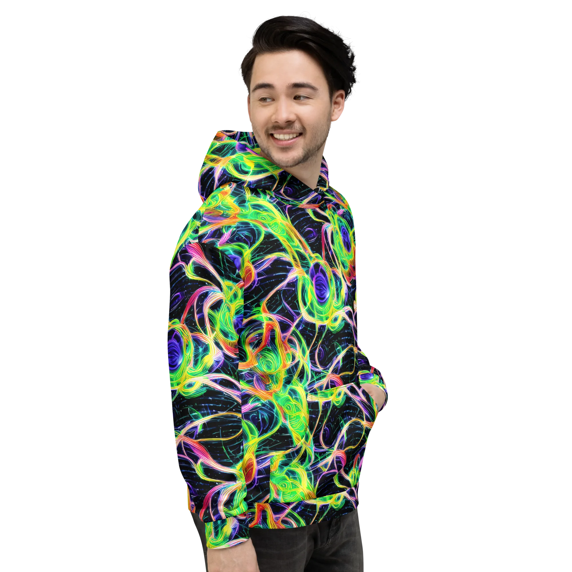 Neon Cell Garden on Hoodie — Right
