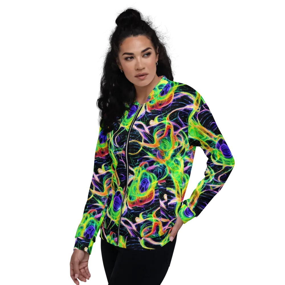 Neon Cell Garden on Bomber Jacket — Left