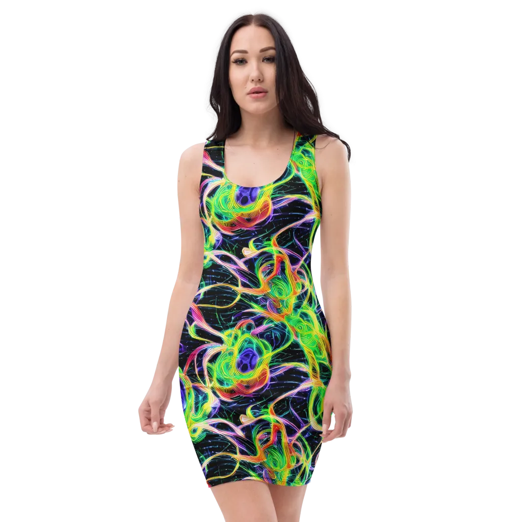 Neon Cell Garden on Bodycon Dress — Front