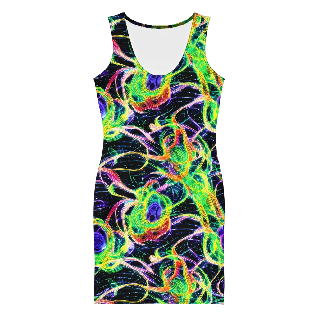 Neon Cell Garden on Bodycon Dress — Front