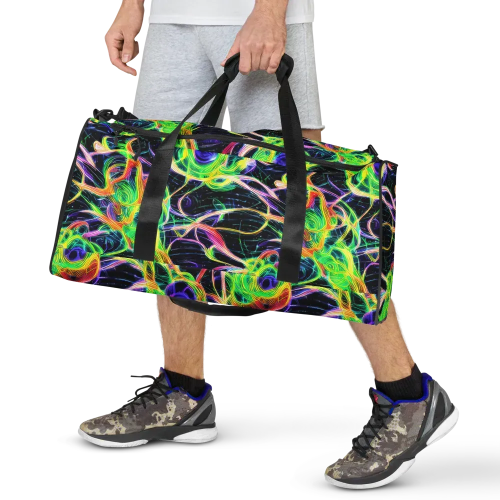 Neon Cell Garden on Duffle Bag — Front