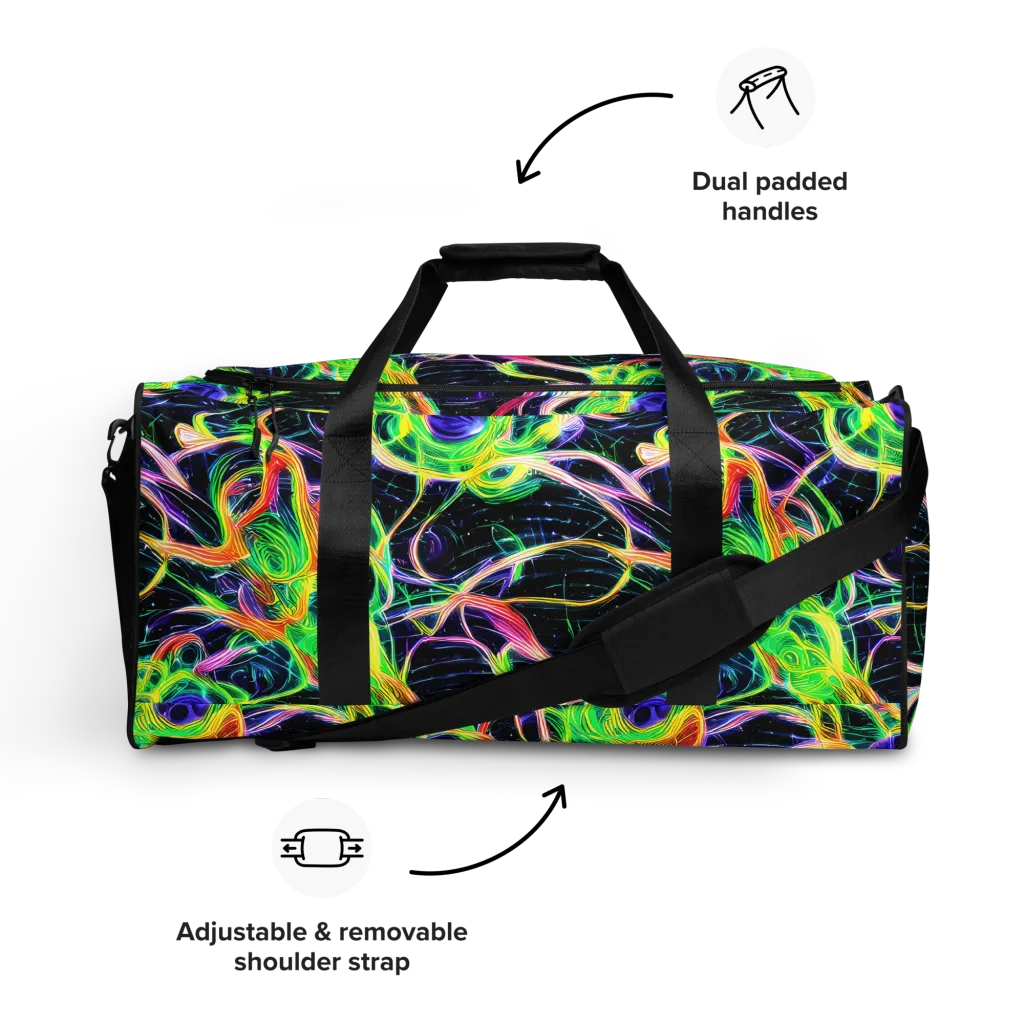 Neon Cell Garden on Duffle Bag — Front