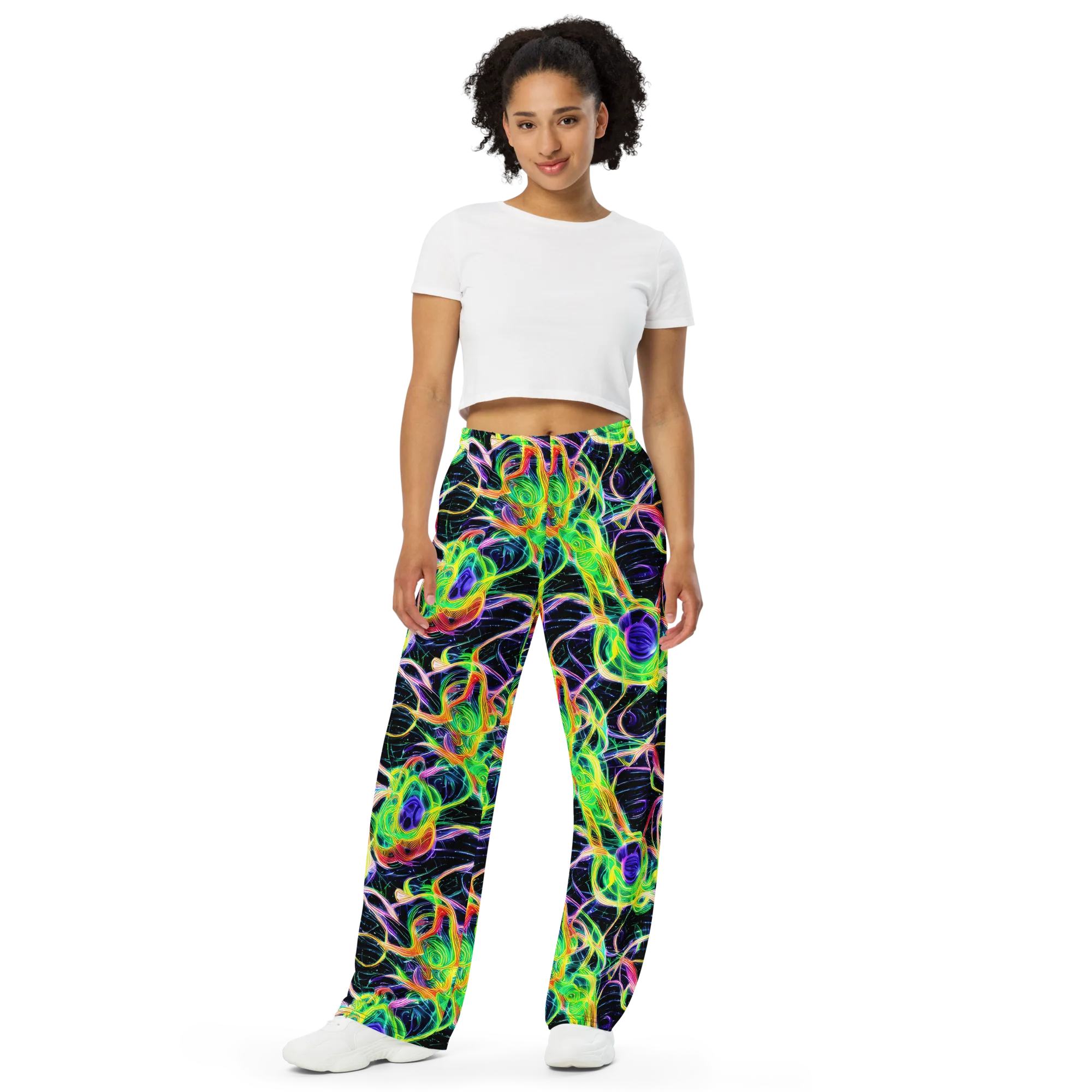 Neon Cell Garden on Wide-Leg Pants — Front