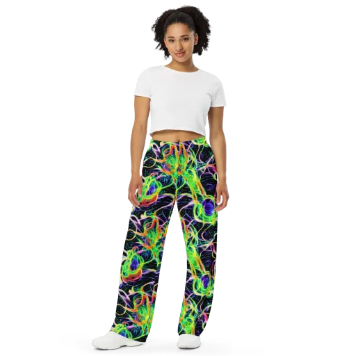 Neon Cell Garden on a Wide-Leg Pants