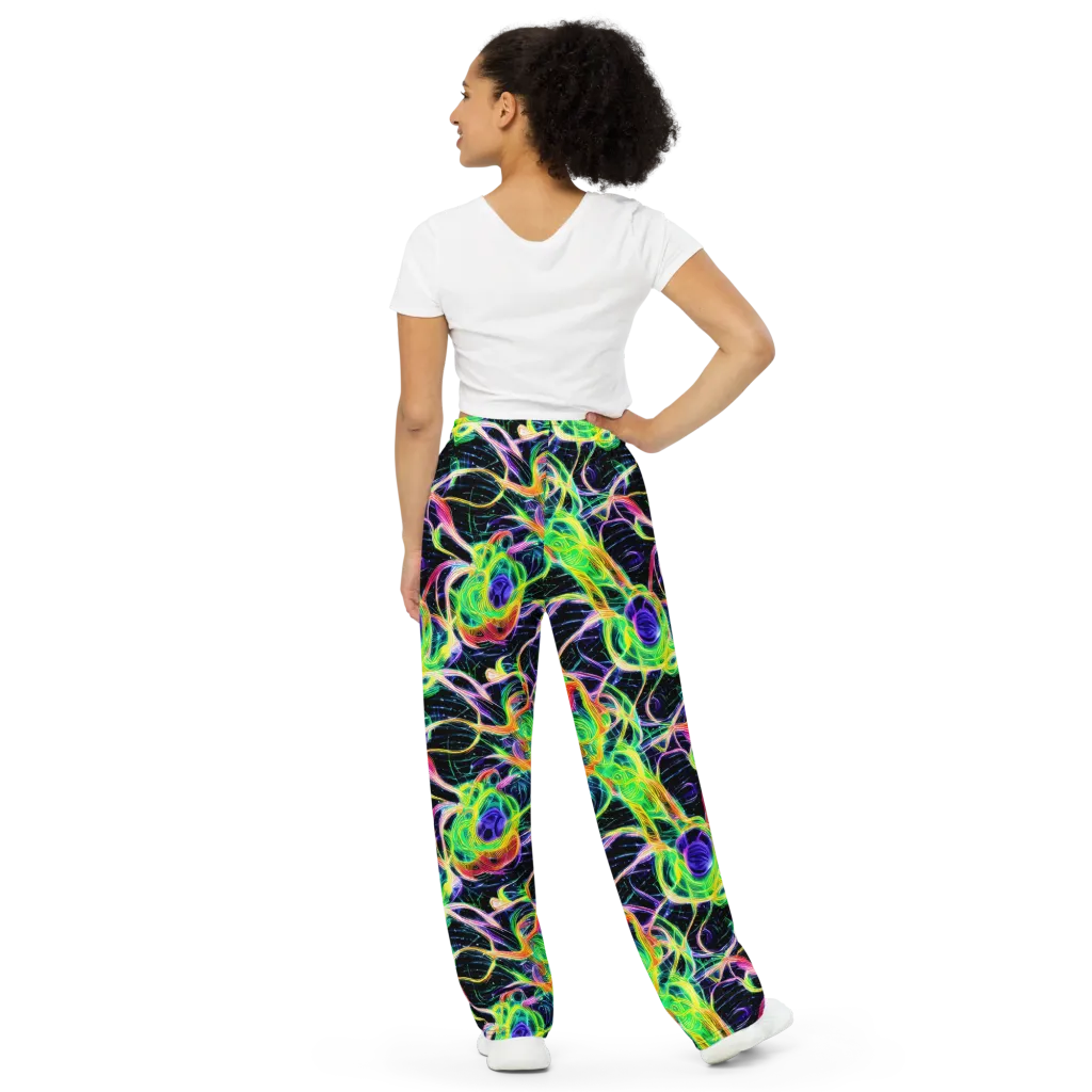 Neon Cell Garden on Wide-Leg Pants — Back