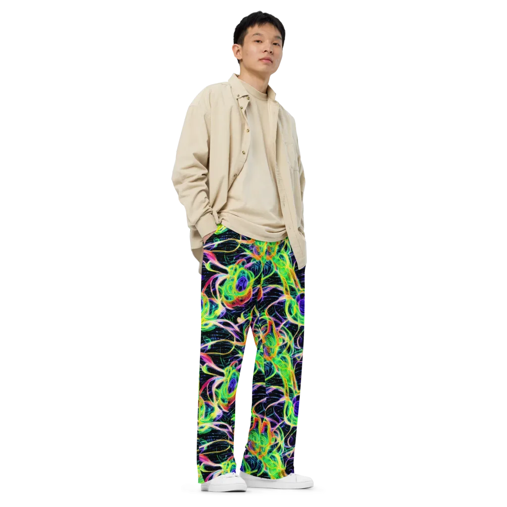 Neon Cell Garden on Wide-Leg Pants — Right Front