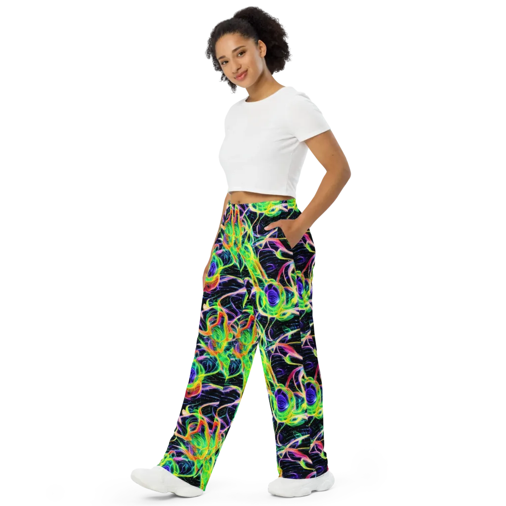 Neon Cell Garden on Wide-Leg Pants — Left Front