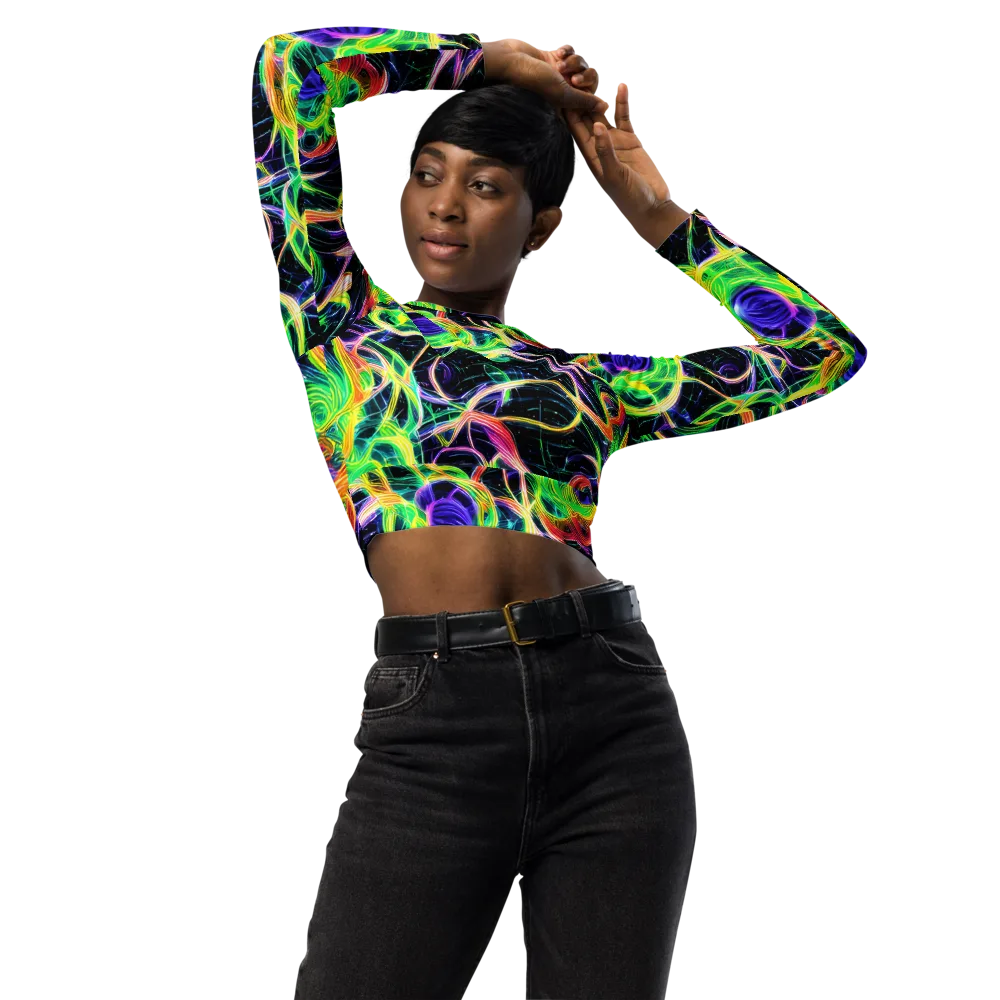 Neon Cell Garden on Long Sleeve Crop Top — Front