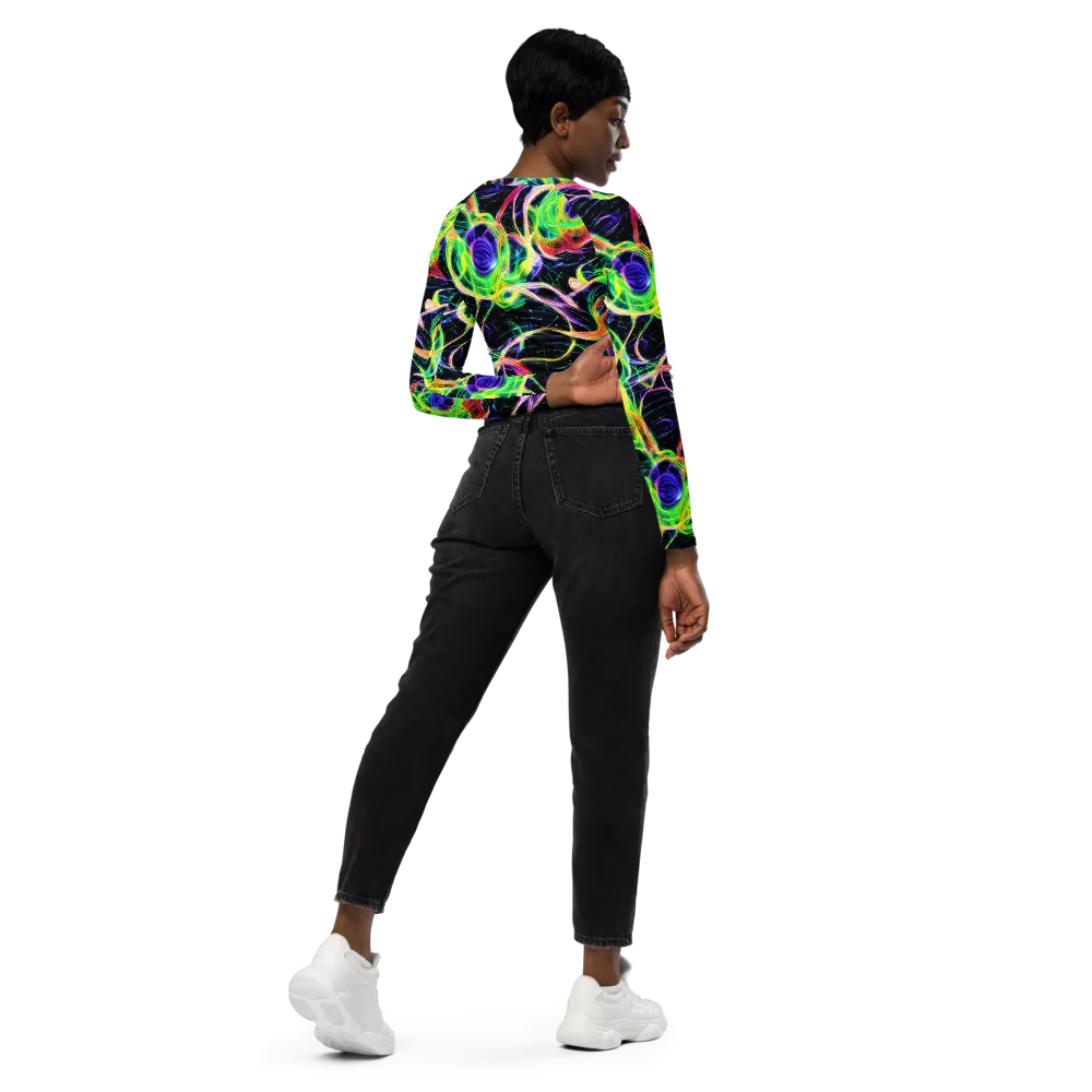 Neon Cell Garden on Long Sleeve Crop Top — Right Back