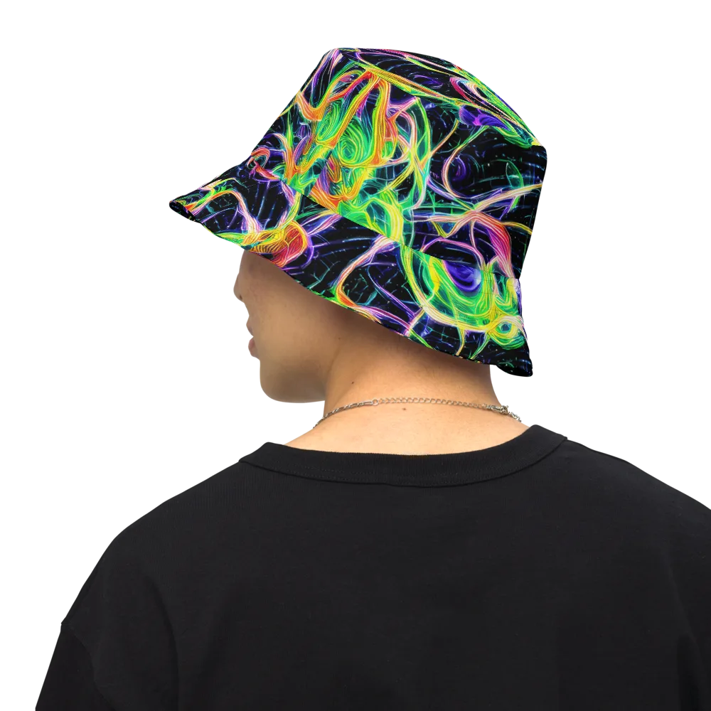Neon Cell Garden on Reversible Bucket Hat — Back Inside