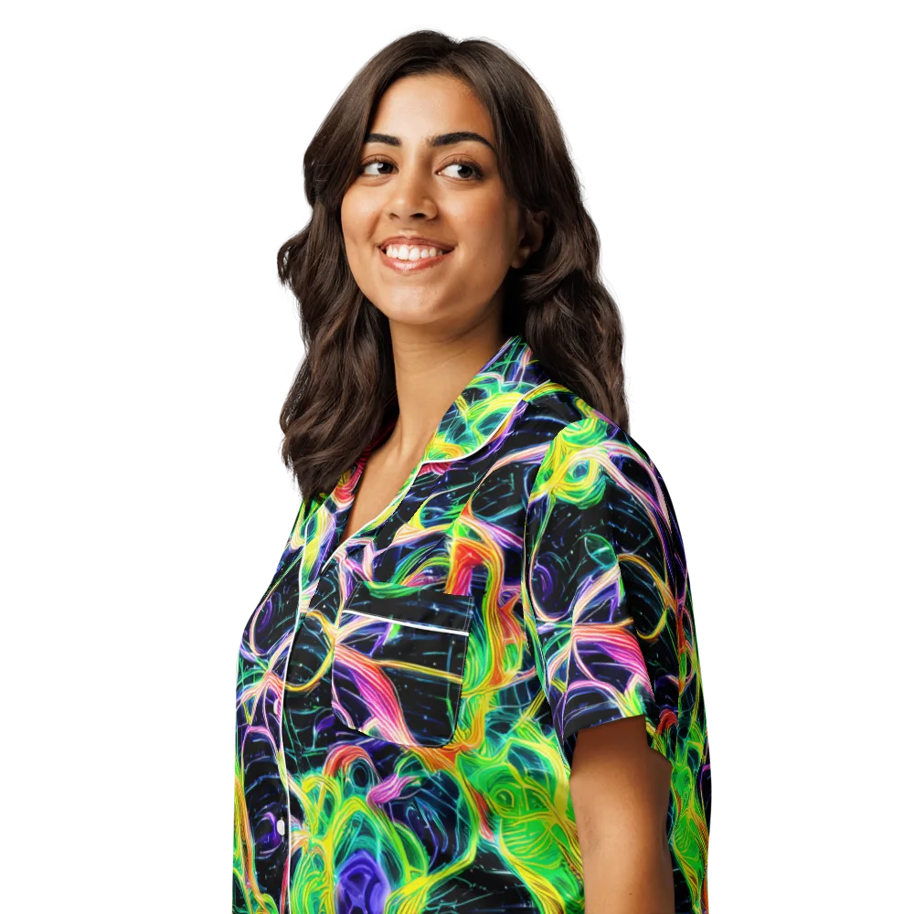 Neon Cell Garden on Women's Short Sleeve Pajama Top — Left Front