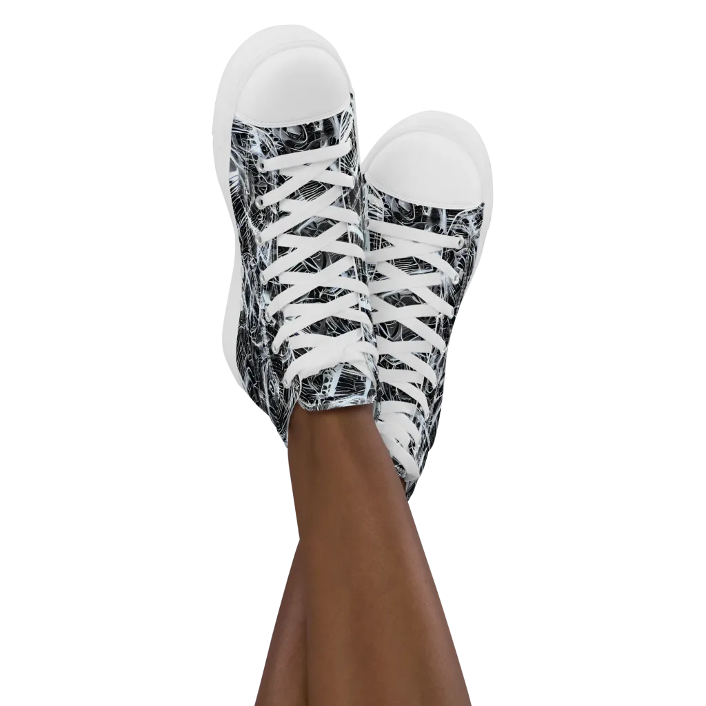 Silver Static on Women's High Top Canvas Shoes — Front
