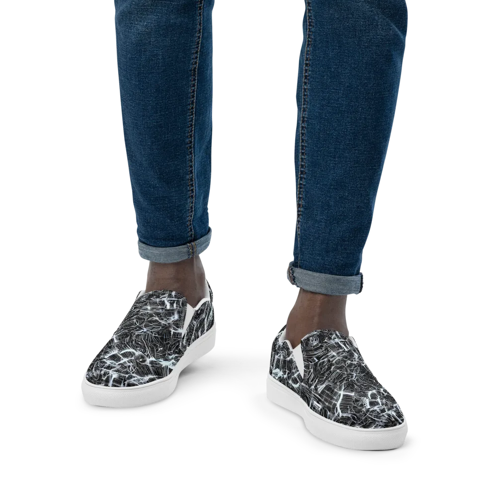 Silver Static on Men's Slip-On Canvas Shoes — Front
