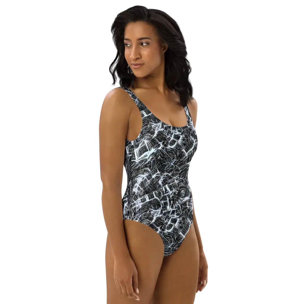 Silver Static on One-Piece Swimsuit — Right