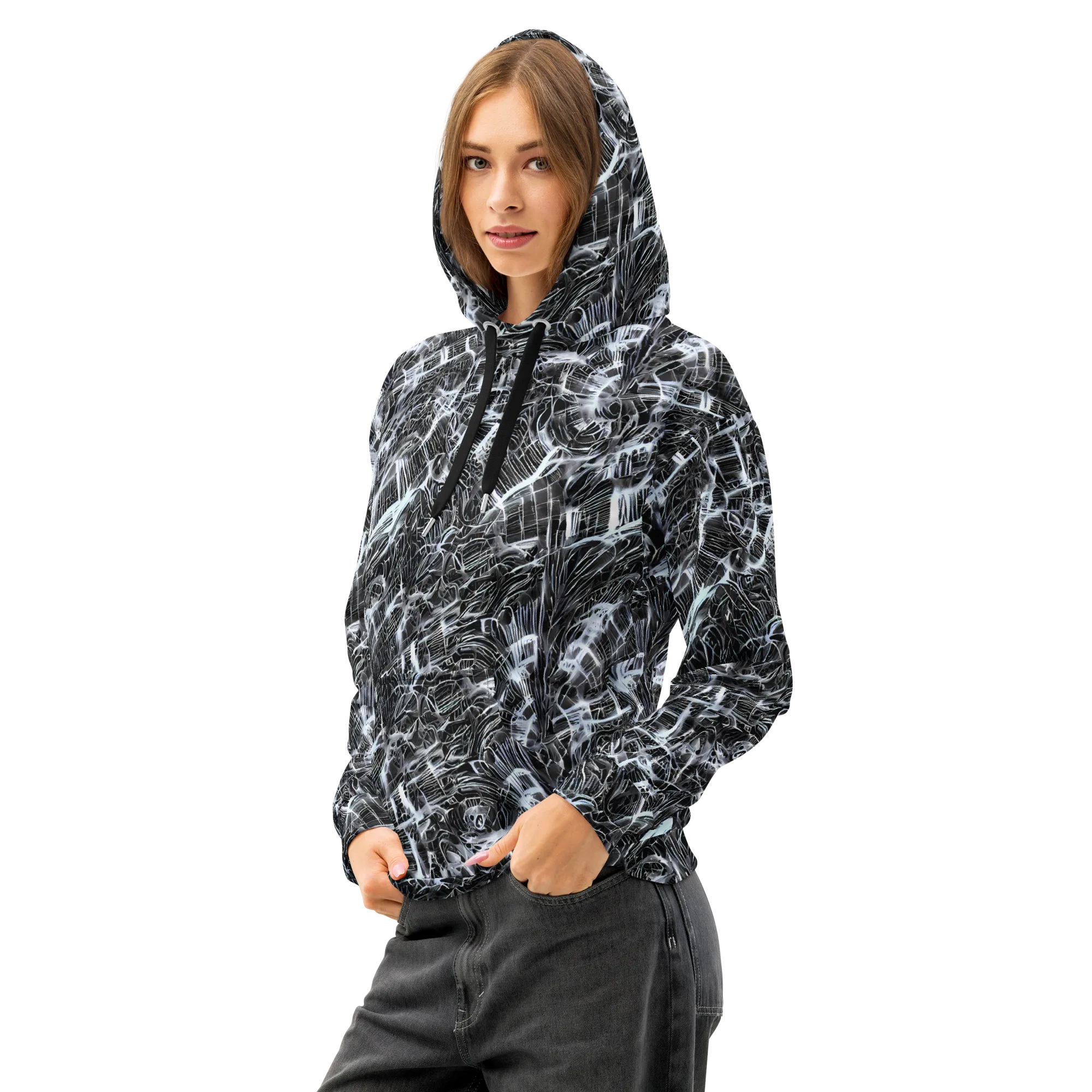 Silver Static on Cotton Hoodie — Left Front