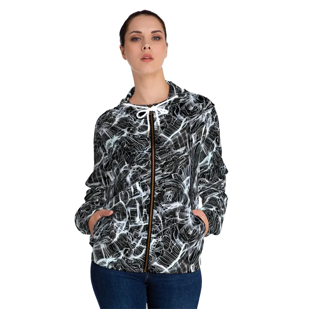 Silver Static on Women's Full-Zip Hoodie — Front On Person