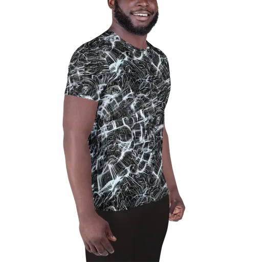 Silver Static on a Men's Athletic T-Shirt