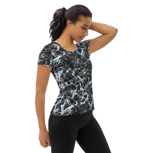 Silver Static on a Women's Athletic T-Shirt
