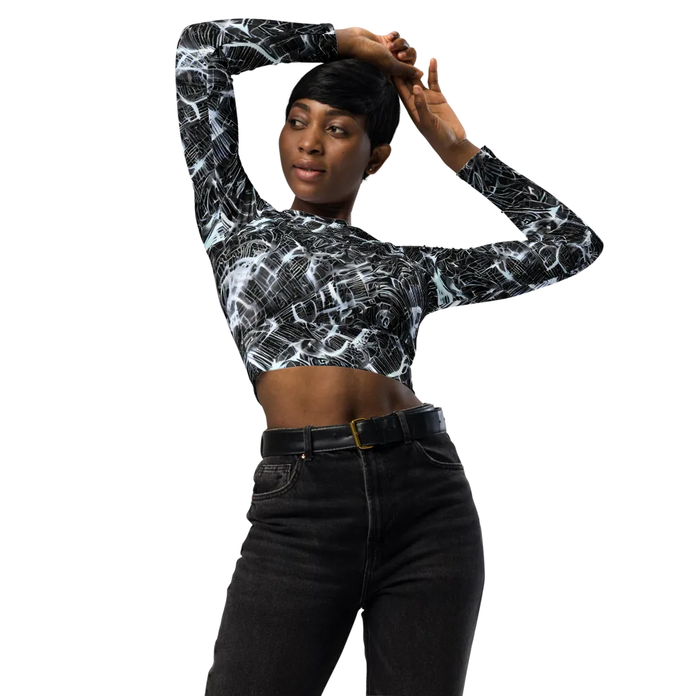 Silver Static on Long Sleeve Crop Top — Front