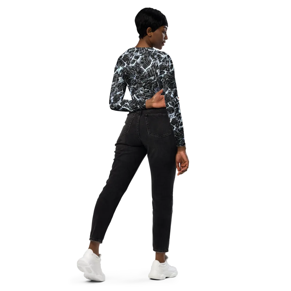 Silver Static on Long Sleeve Crop Top — Right Back
