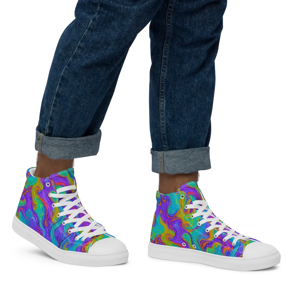 Aurora Fever on Men's High Top Canvas Shoes — Right
