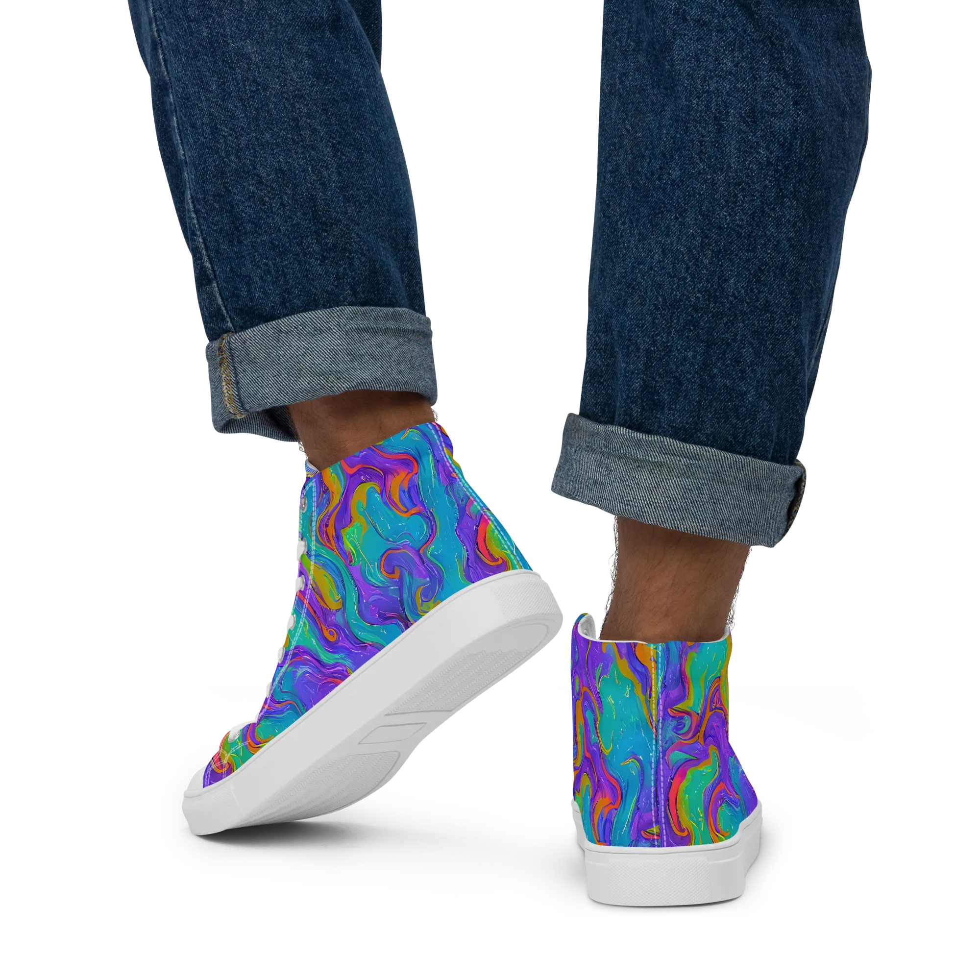 Aurora Fever on Men's High Top Canvas Shoes — Back