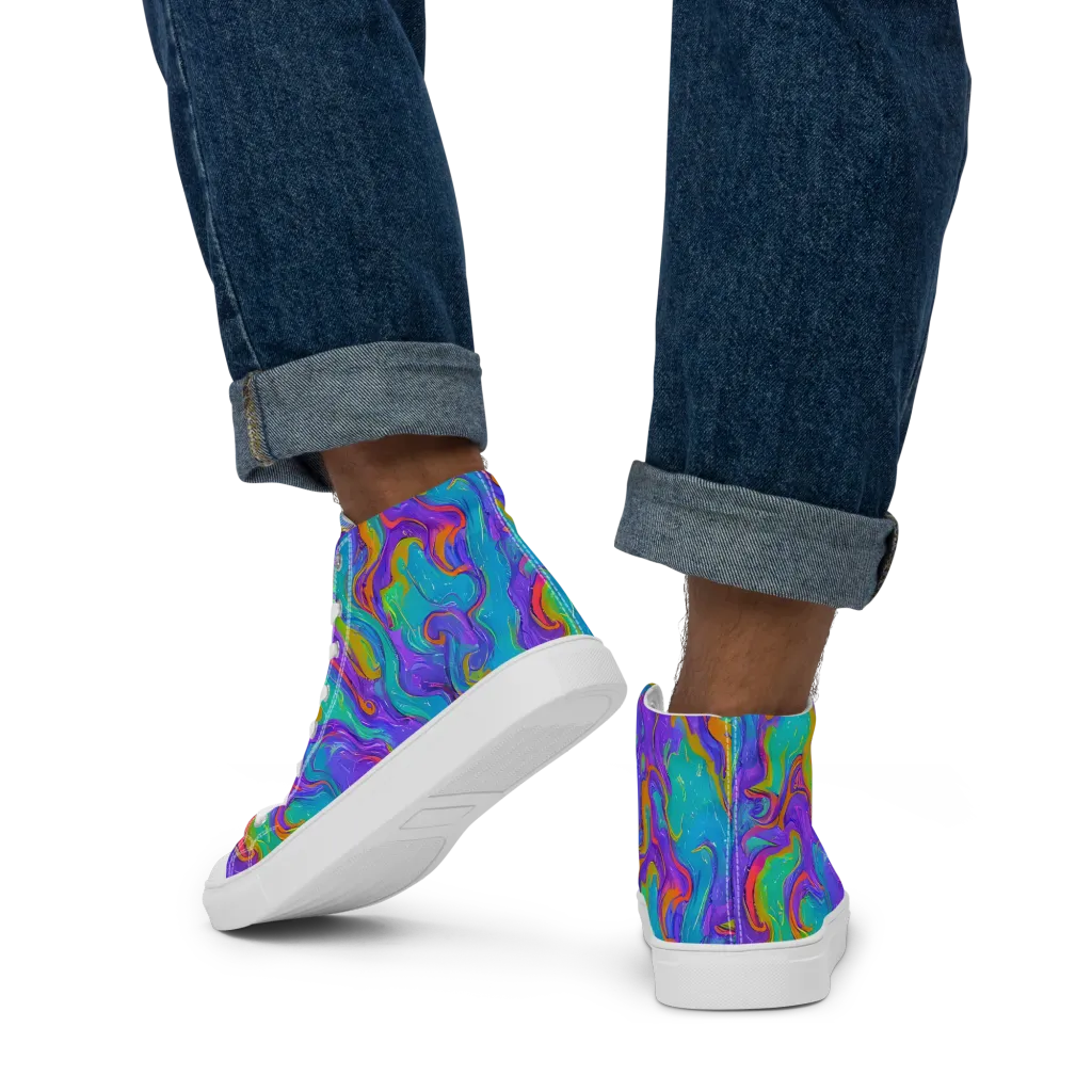 Aurora Fever on Men's High Top Canvas Shoes — Back