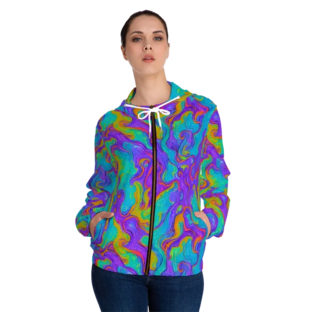 Aurora Fever on Women's Full-Zip Hoodie — Front On Person