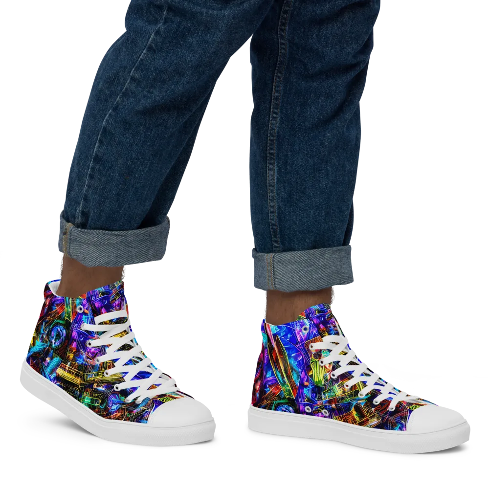Cyber Flux on Men's High Top Canvas Shoes — Right