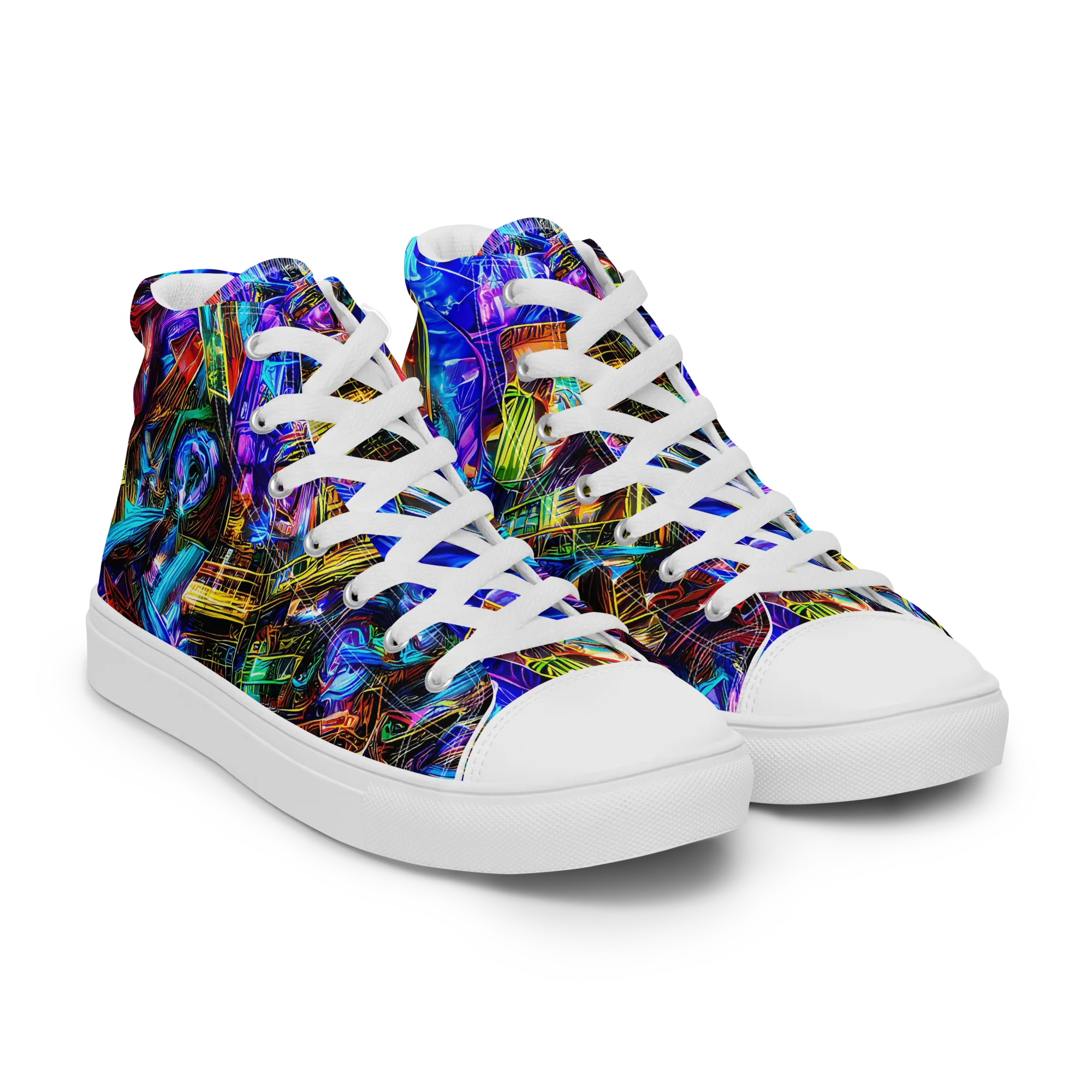 Cyber Flux on Women's High Top Canvas Shoes — Right Front